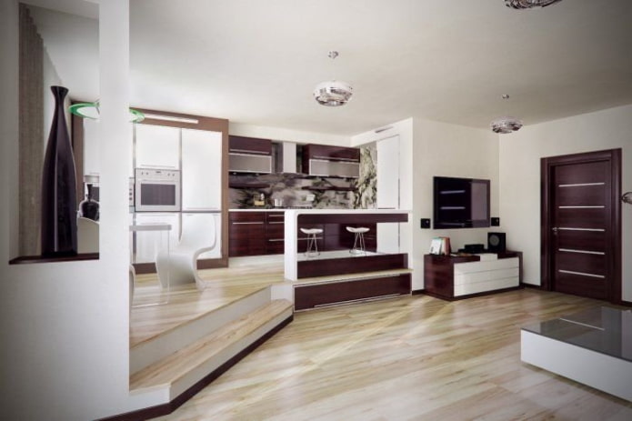 kitchen-studio interior with podium floor kitchen-studio interior with podium floor