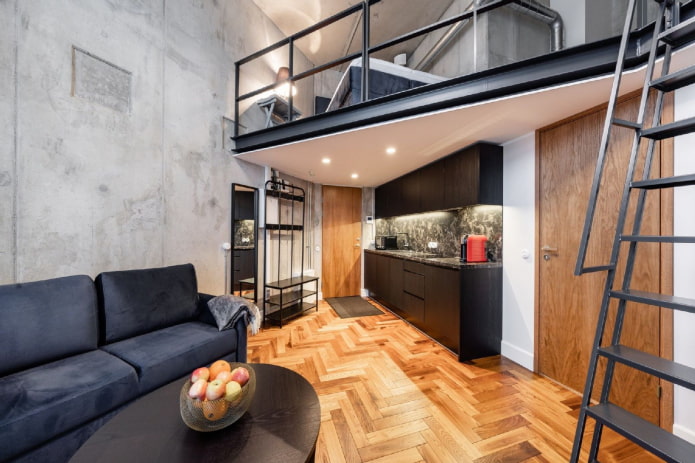 interior of a studio apartment in loft style