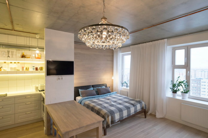 lighting in the interior of a studio apartment