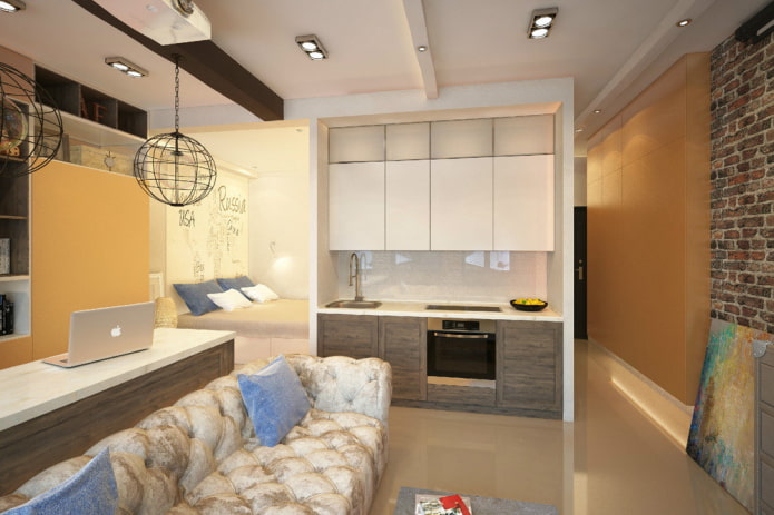 interior of a studio apartment in loft style