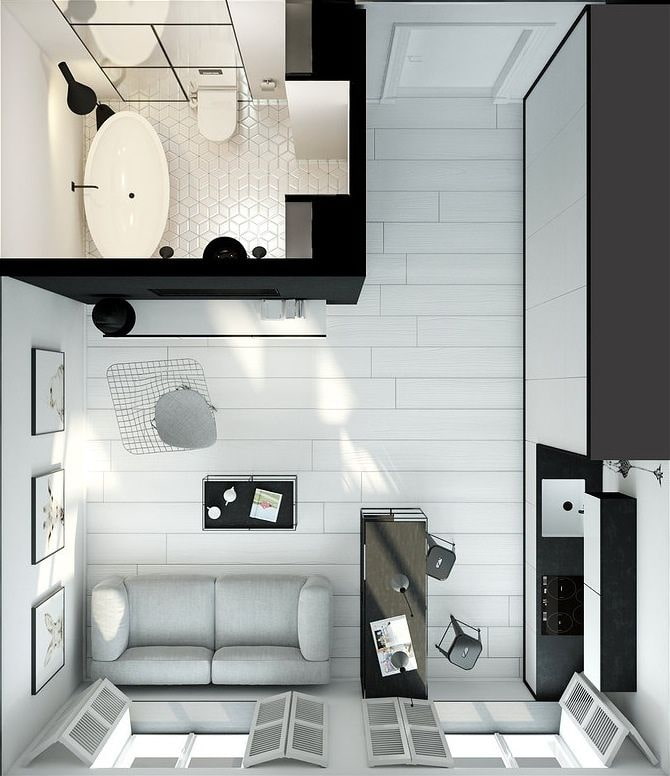 Studio layouts 20 sq. m.