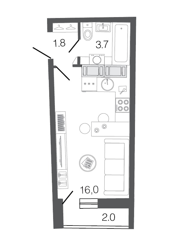 Studio layouts 20 sq. m.