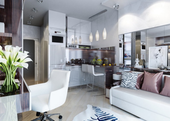 studio with corner kitchen