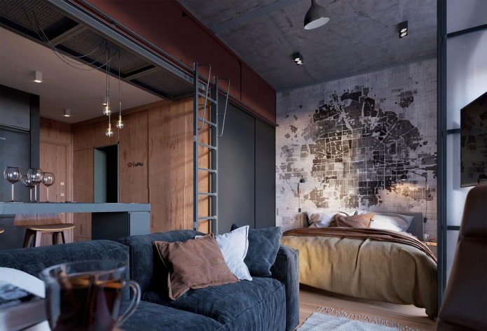 design of a small studio in an industrial style design of a small studio in an industrial style