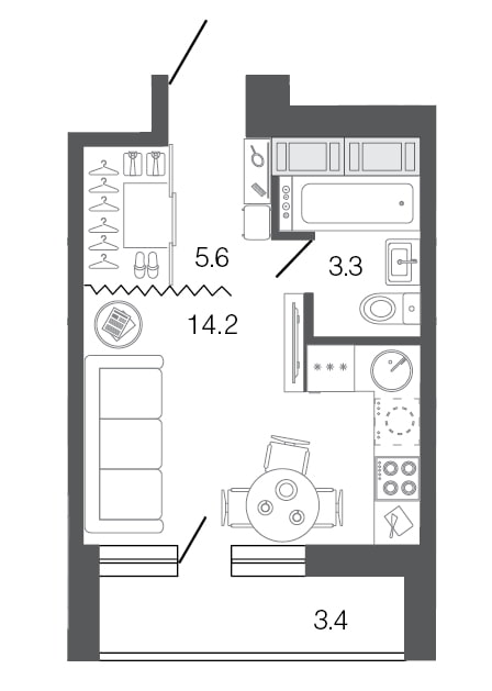 the layout of the apartment is 18 sq m