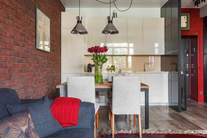 Loft with red elements Loft with red elements