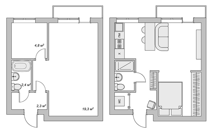 studio layout 29 sq. m.