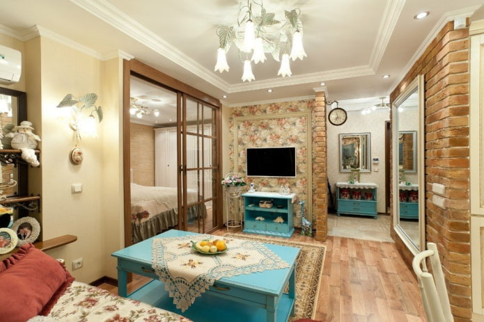 interior of a studio apartment in Provence style