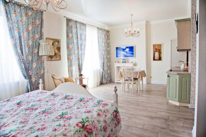 interior of a studio apartment in Provence style