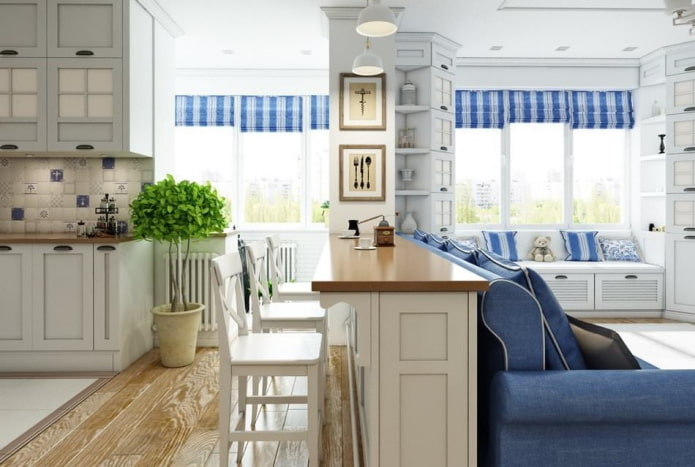 interior of a studio apartment in Provence style