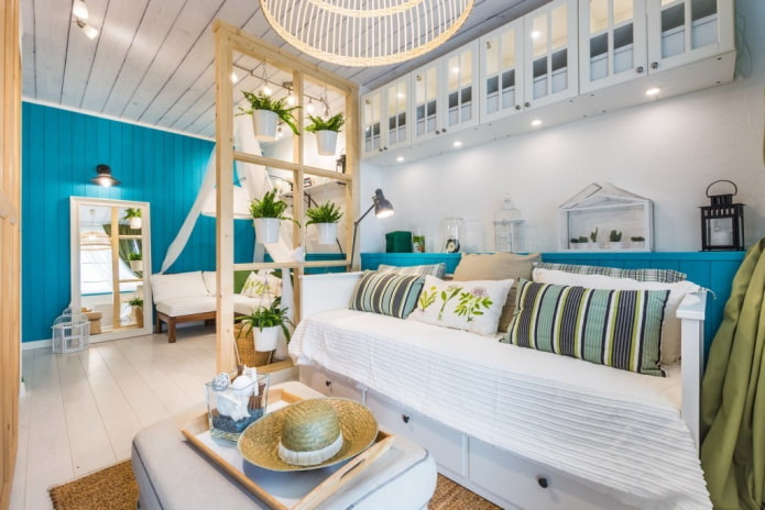 interior of a studio apartment in Mediterranean style