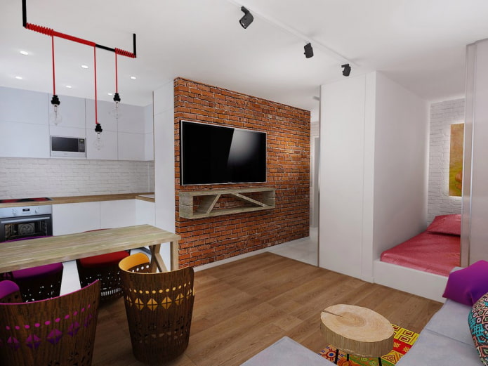 lighting in the interior of a studio apartment