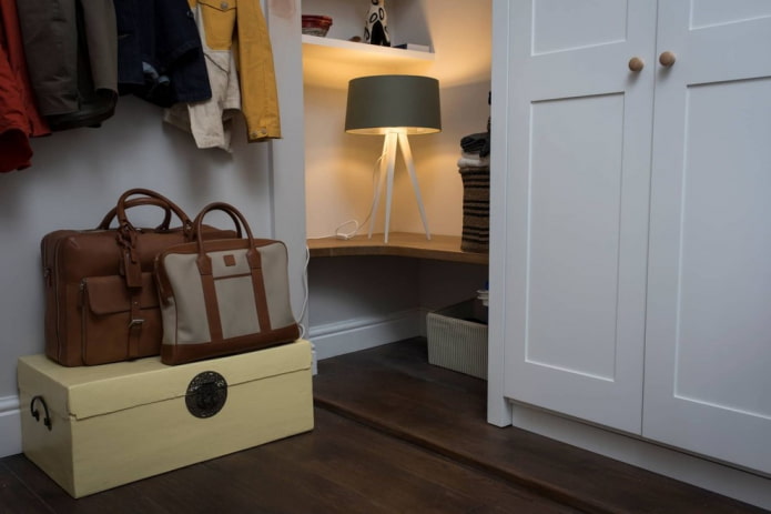 Lamp in a corner cabinet