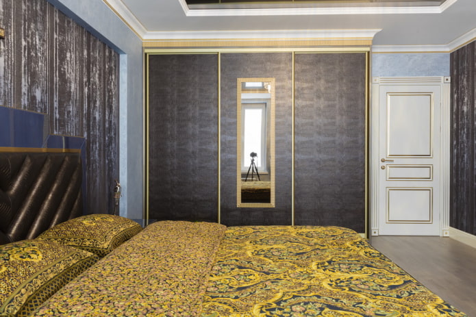 sliding wardrobe with leather facade trim in the bedroom sliding wardrobe with leather facade trim in the bedroom