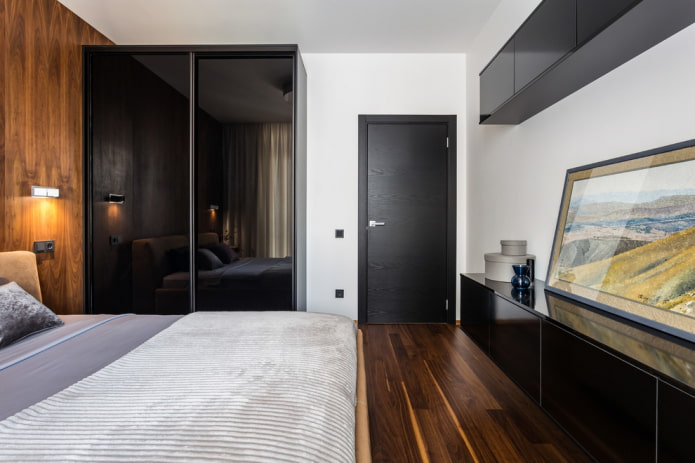 wardrobe with a glossy facade in the interior of the bedroom wardrobe with a glossy facade in the interior of the bedroom