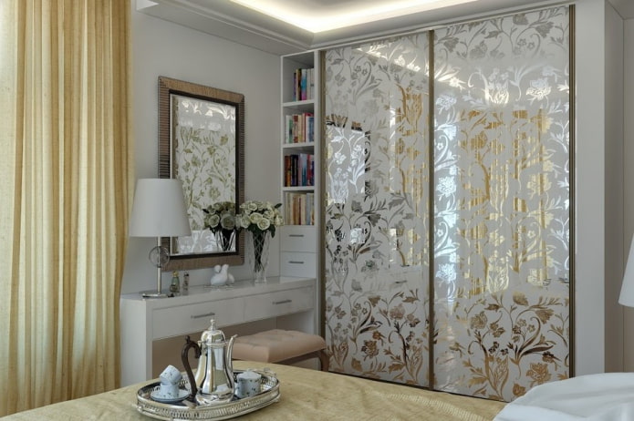 wardrobe with a mirrored facade in the interior of the bedroom sliding wardrobe with a mirrored facade in the interior of the bedroom