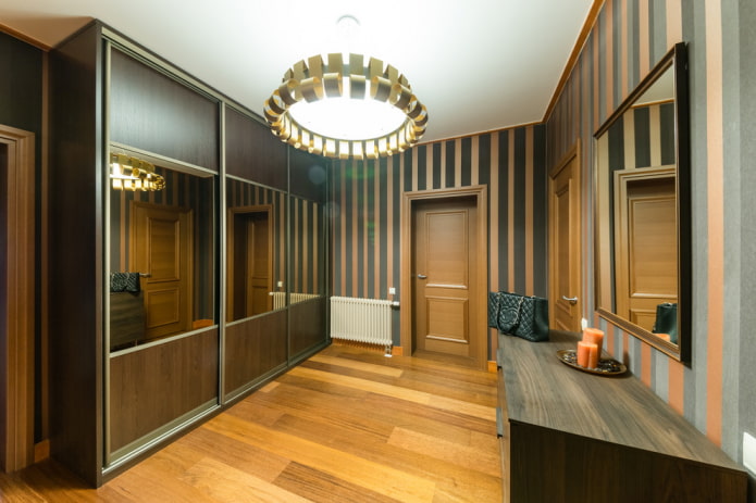 wenge-colored wardrobe in the interior of the corridor