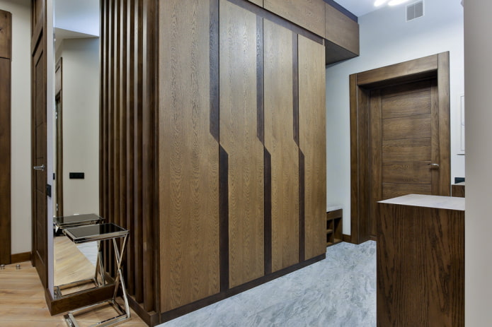 brown wardrobe in the interior of the corridor