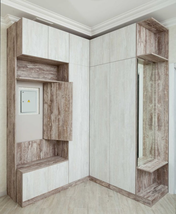 L-shaped wardrobe in the interior of the corridor