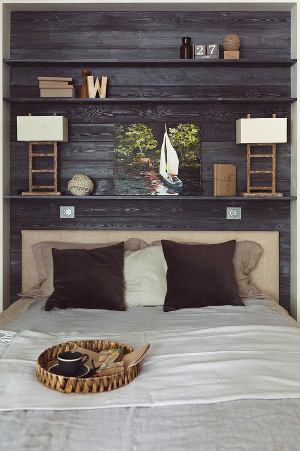 shelves above the berth in the interior