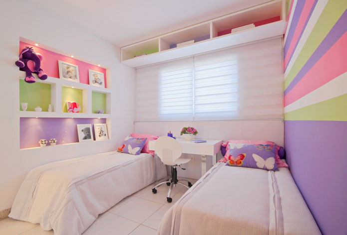 plasterboard shelves above the berth in the interior