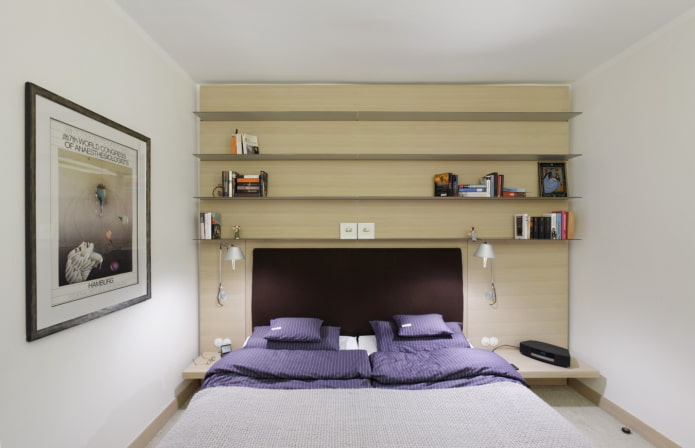 glass shelves above the berth in the interior