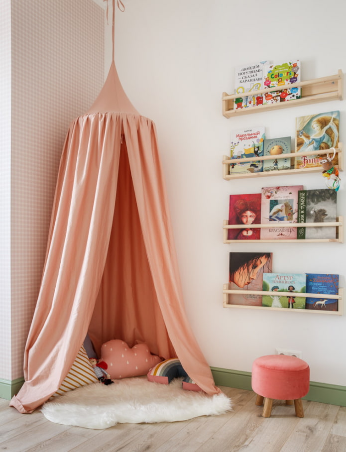 shelves for books in the interior of the nursery