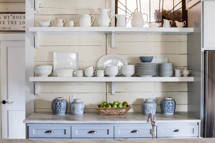 shelves in the interior of the kitchen in the style of Provence