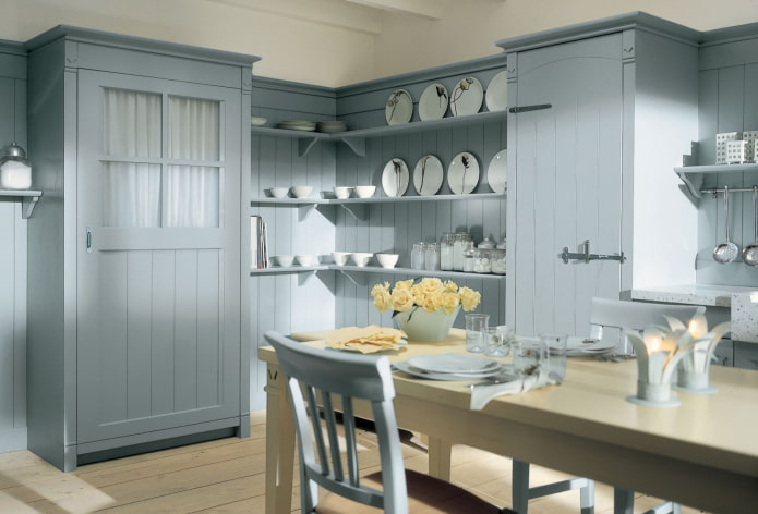 shelves in the interior of the kitchen in the style of Provence
