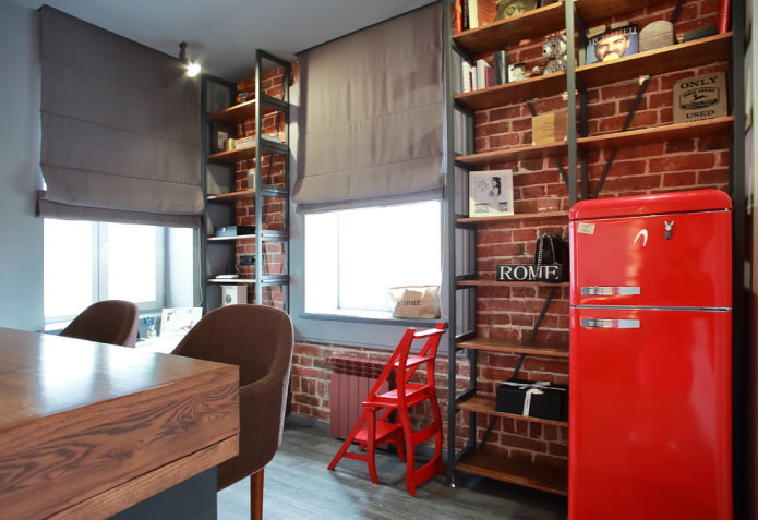 shelves to the ceiling in the interior of the kitchen