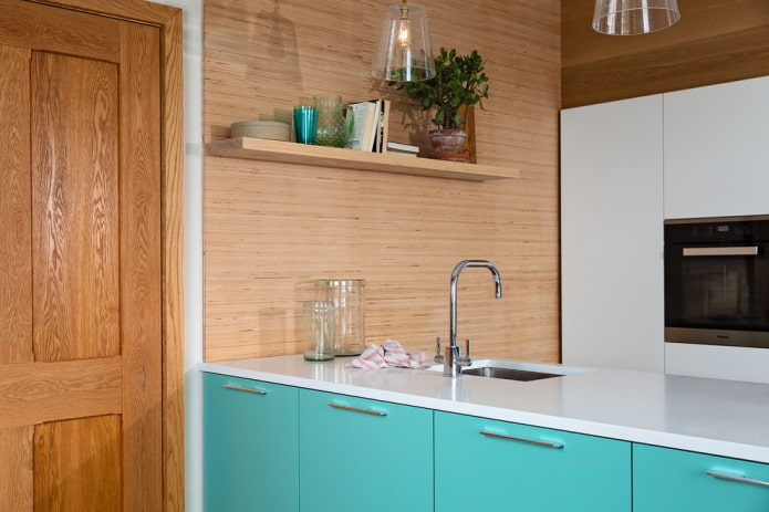 shelf on a free wall in the interior of the kitchen