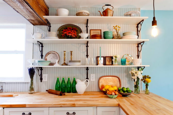 decorative shelves in the interior of the kitchen