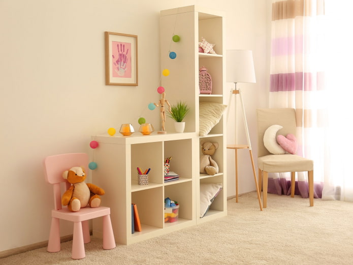 shelves in the interior of a nursery for a girl shelves in the interior of a nursery for a girl