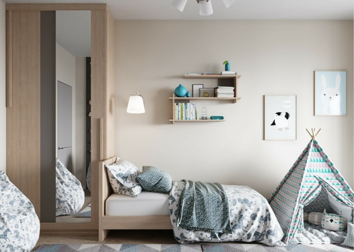 shelves above the bed in the interior of the nursery shelves above the bed in the interior of the nursery