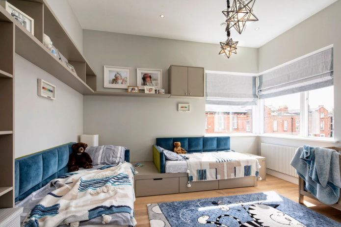 shelves in the corner in the interior of the nursery shelves in the corner in the interior of the nursery