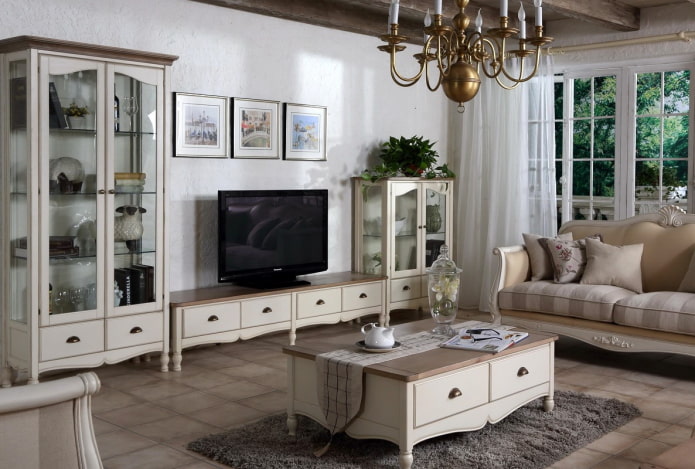 wall in the interior of the living room in the style of Provence wall in the interior of the living room in the style of Provence