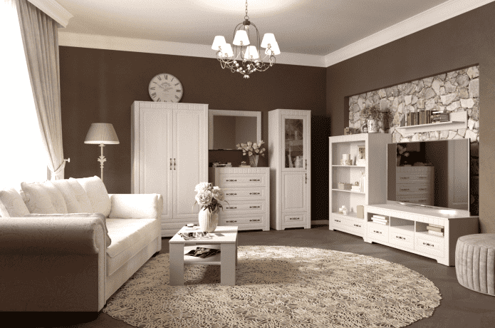 wall in the interior of the living room in the style of Provence wall in the interior of the living room in the style of Provence