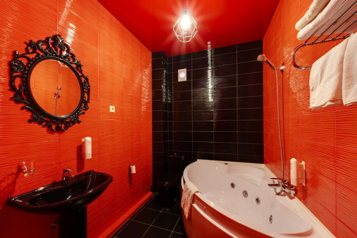 bathroom in black and red shades