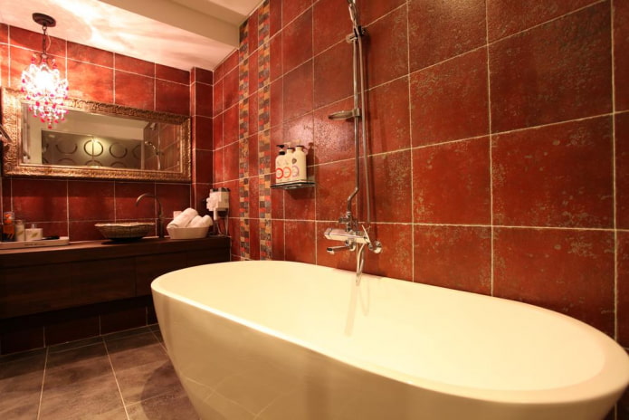 bathroom in red shades
