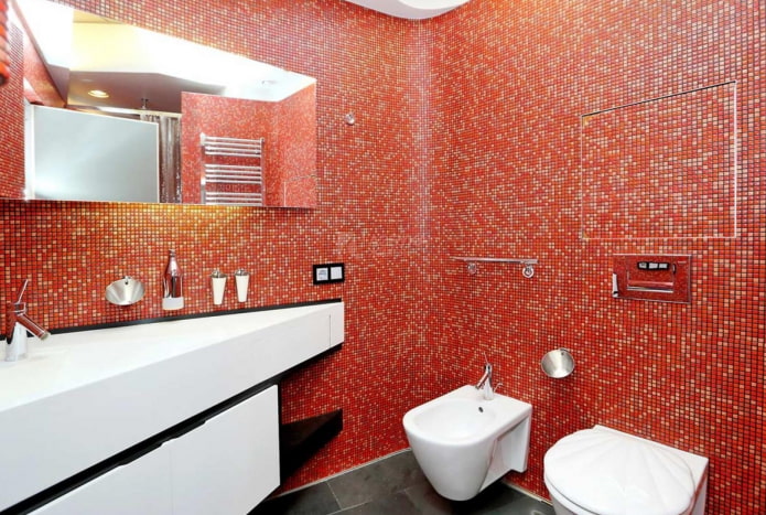 bathroom interior in red shades