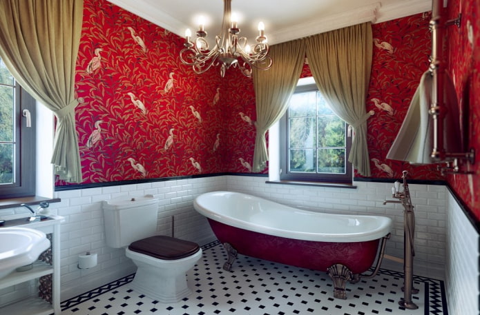 bathroom decoration in red shades