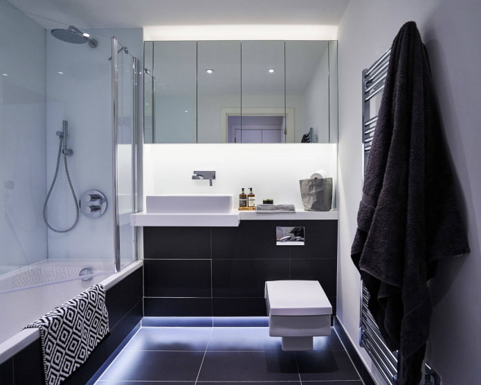 Black and white bathroom with LED lighting Black and white bathroom with LED lighting