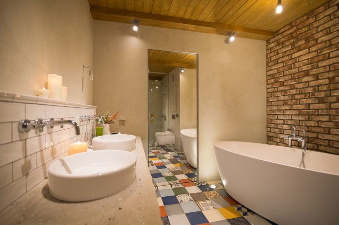 lighting in the interior of the bathroom in the loft style