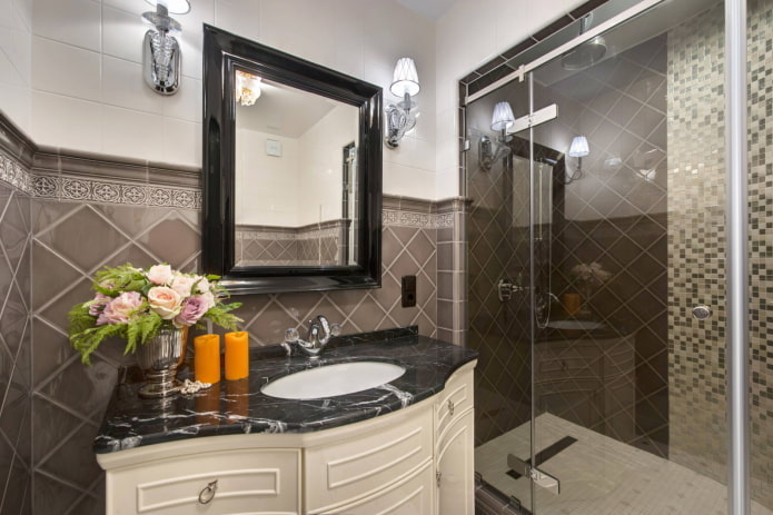 bathroom with dark elements