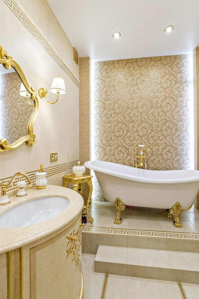 bathroom with gold decor