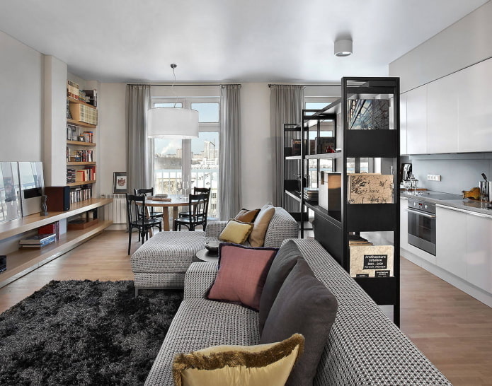 Shelving behind the back of the sofa