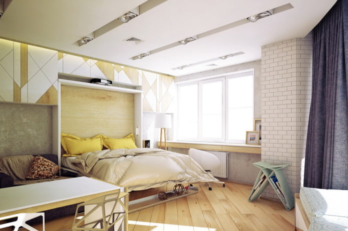 the interior of a studio apartment 50 squares