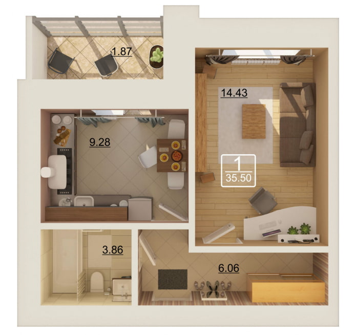 the interior of a one-room apartment 35 squares the interior of a one-room apartment 35 squares