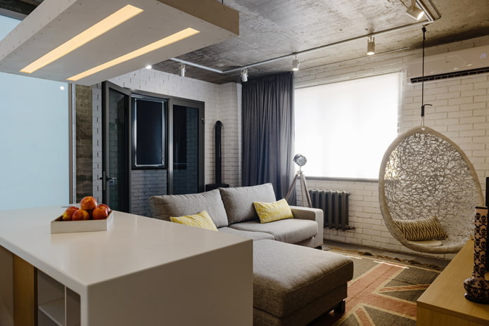 the interior of the apartment is 45 squares in the loft style the interior of the apartment is 45 squares in the loft style