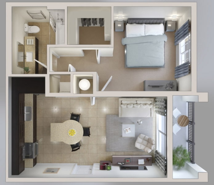 The layout of the apartment is 45 sq. m. The layout of the apartment is 45 sq. m.